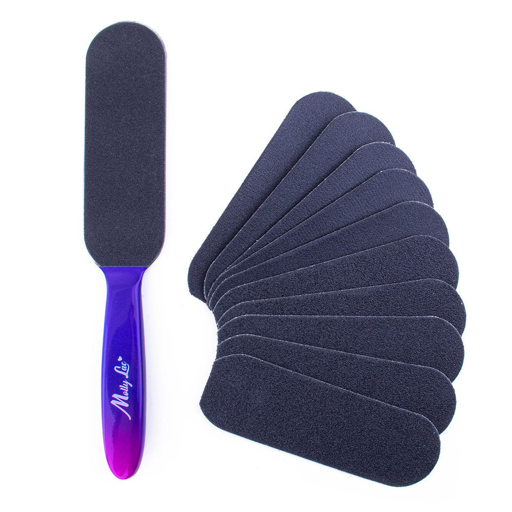 Professional pedicure file with 10 replaceable cartridges 100/180 grit