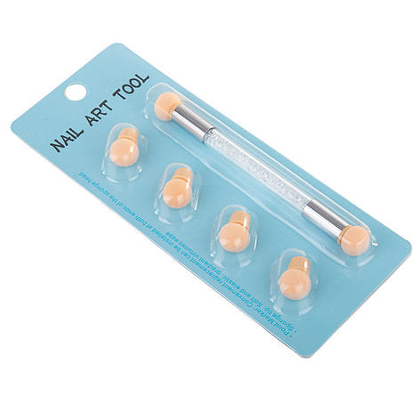 Double-sided sponge brush for ombre and nail art with white rhinestones