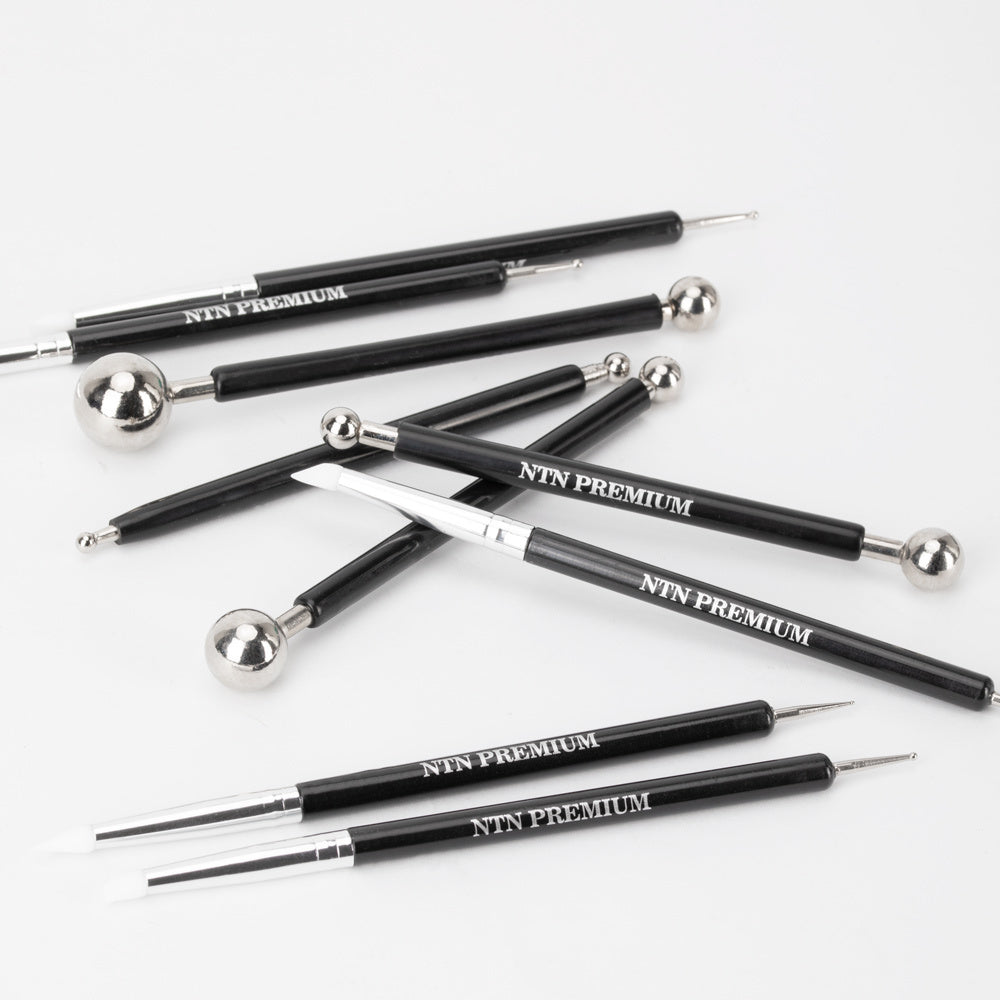Set of probe + silicone applicator for rubbing in powder and decorating nails NTN Premium black 9 pcs